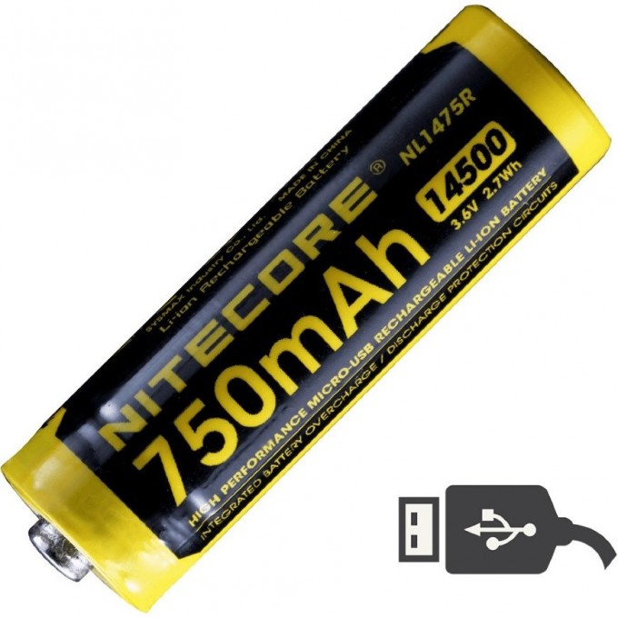 Аккумулятор NITECORE NL1475R 14500 LI-ION 3.7v 750mA USB 17042 1404380 Аккумулятор NITECORE NL1475R 14500 LI-ION 3.7v 750mA USB 17042 1404380